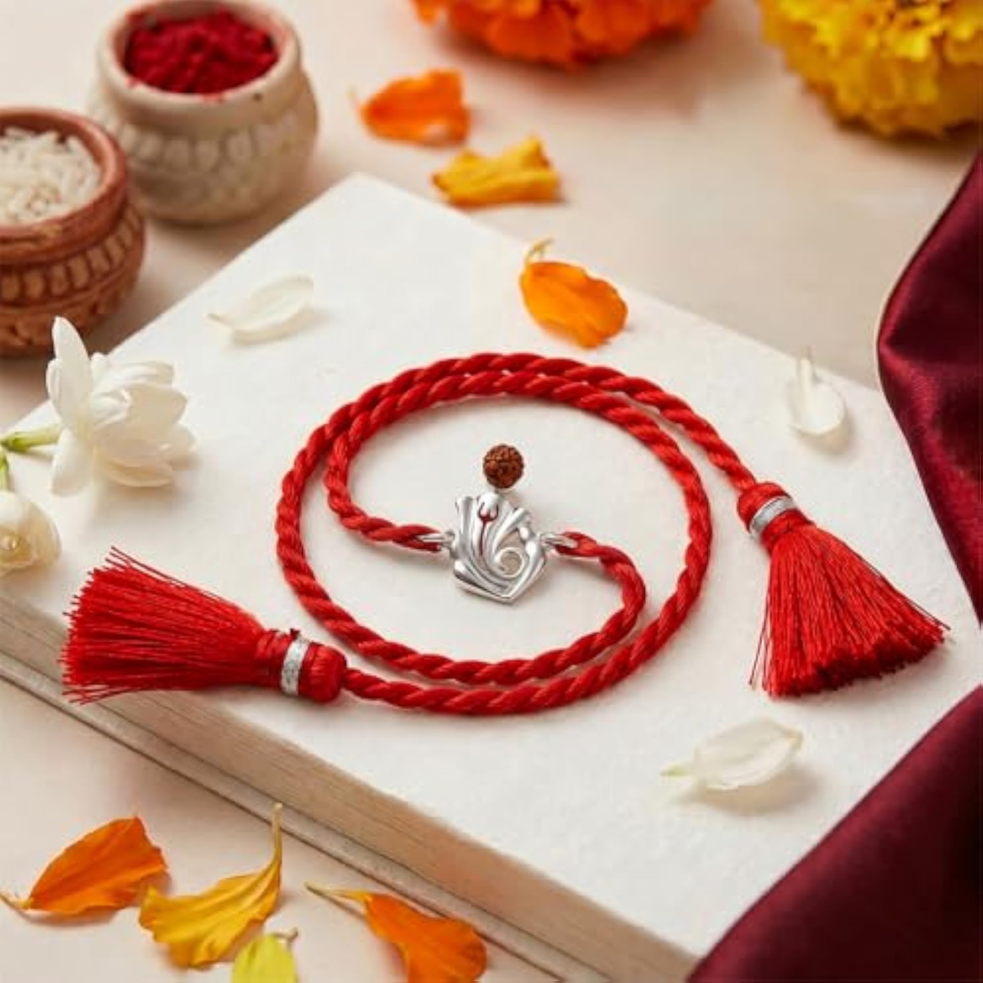 925 Pure Silver Ganesha Rakhi for Brother, Sterling Silver Bracelet
